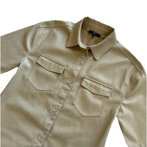 7 For All Mankind Women's Cream Faux Leather Shacket Button Up Jacket-S-Utility